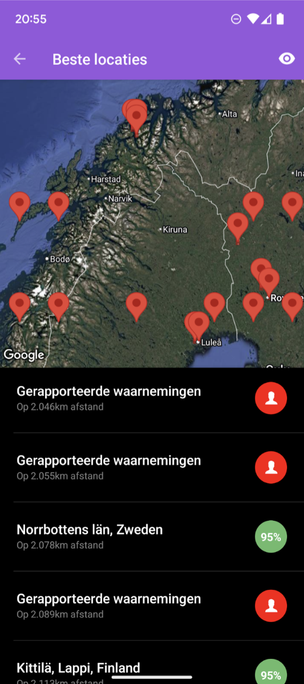 Aurora app scherm 3